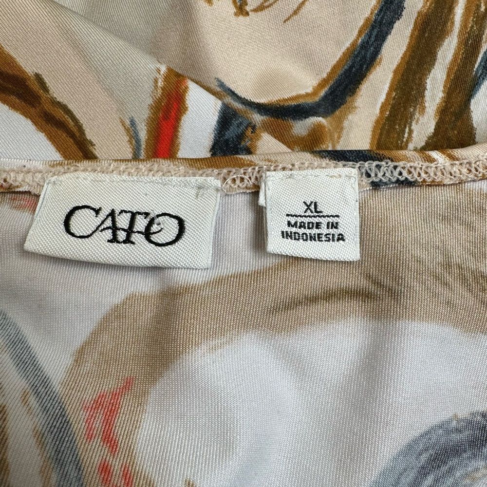 EUC Cato Women’s Gold/Black/Tan Swirl Pattern Faux Wrap Sleeveless Top Blouse XL - Picture 3 of 7
